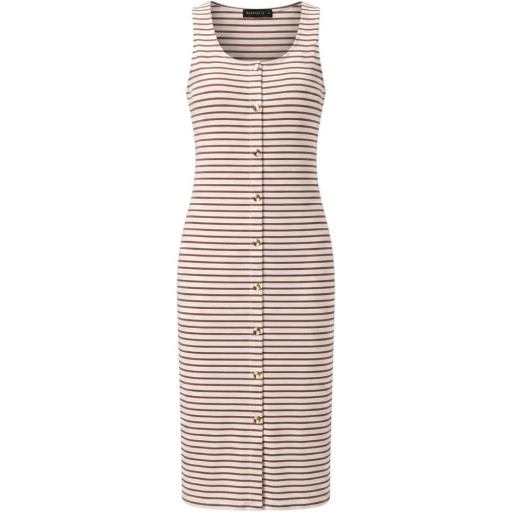 MEROKEETY Womens Brown White Striped Sleeveless Button Front Maxi Dress Small
